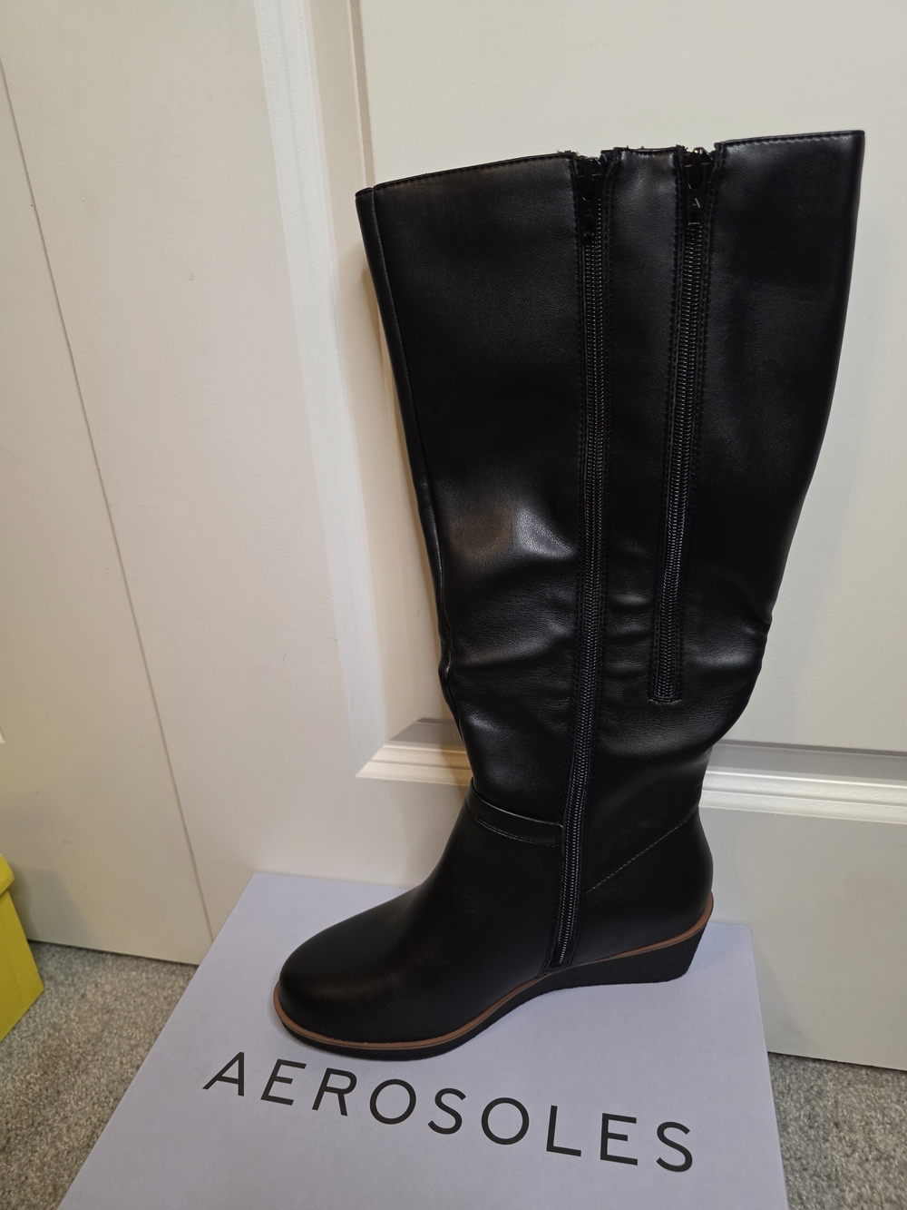 AEROSOLES Black Knee-High Wedge Boot with Side Zipper